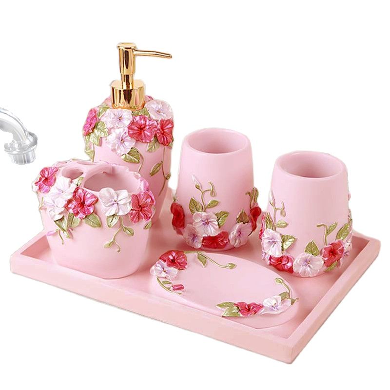 Wedding Bathroom Supply Kit - ピンクのバラの花のバスルーム用品キット,ウェディングギフトセット,収納トレイ,装飾