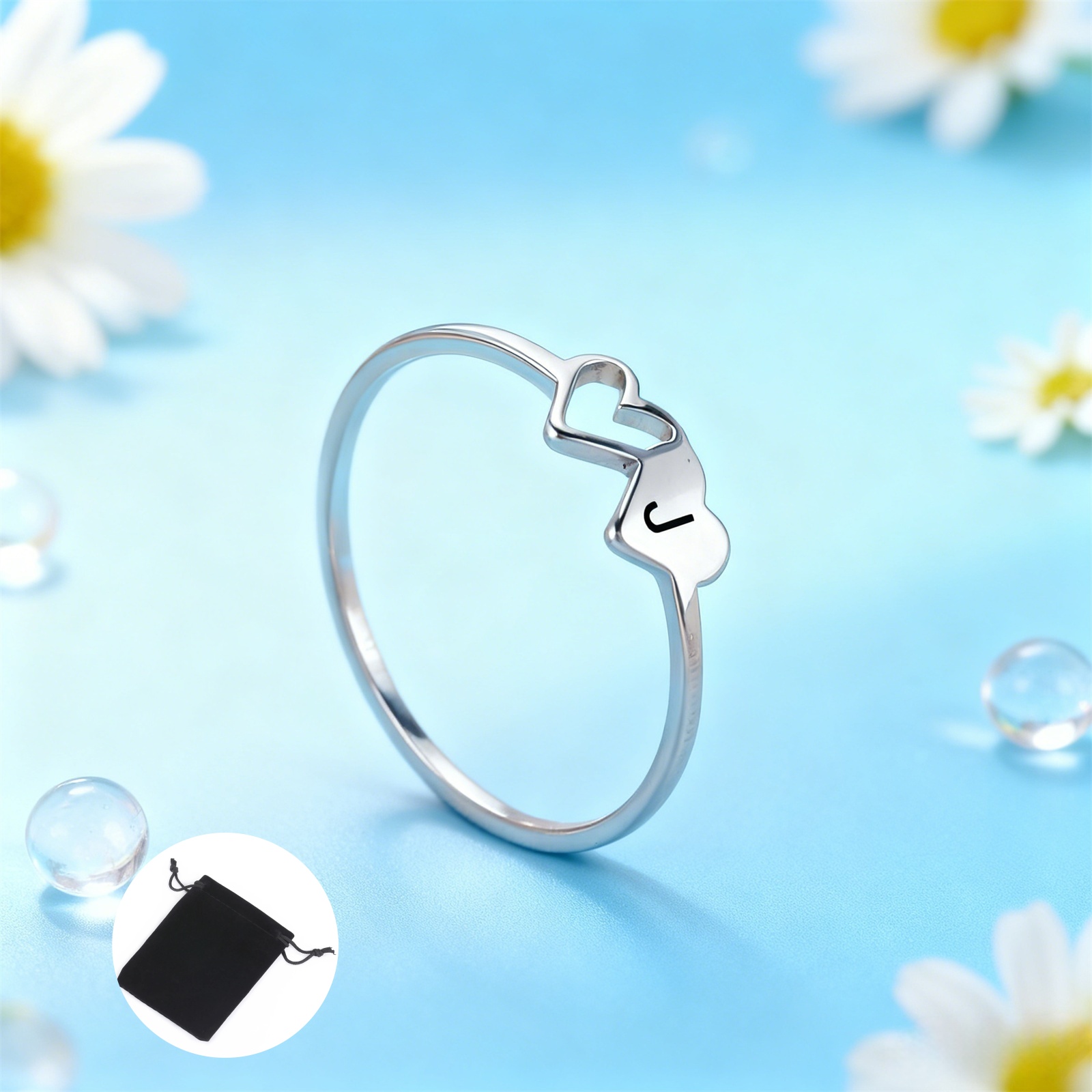 カスタマイズされた名前イニシャルダブルハートリングステンレス - Wedding Z のレビューと価格