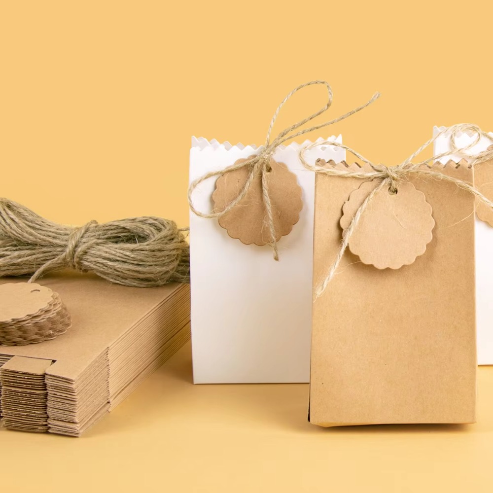 多機能レトロクラフト紙ギフトボックス、ロープタグ付き詰め替え - Wedding Packaging のレビューと価格