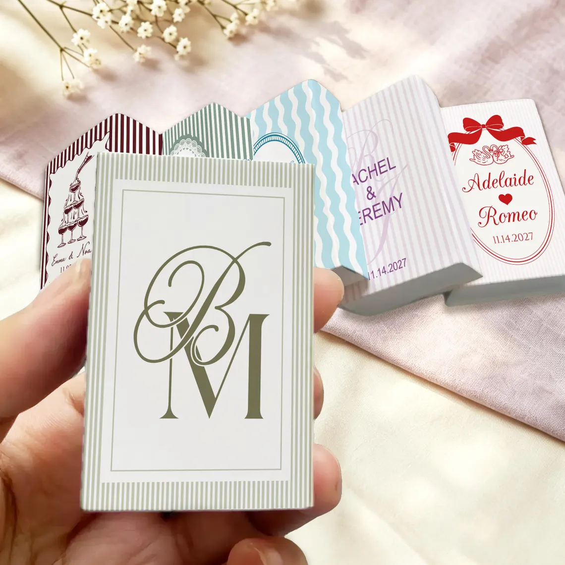 モノグラム入りカスタムウェディングマッチボックス、グリーン＆ - Wedding Package Gold のレビューと価格