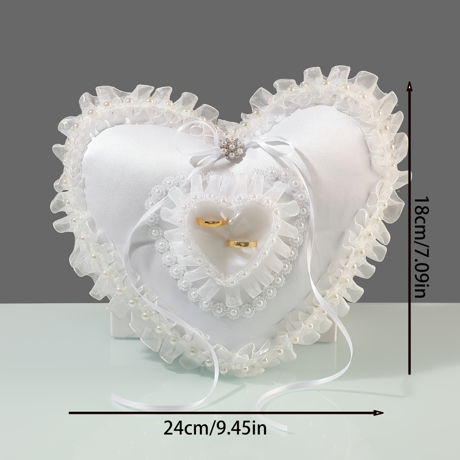 ホワイトハート型結婚指輪枕ロマンチックなレースパールサテンリ - Wedding Ceremony Supply のレビューと価格