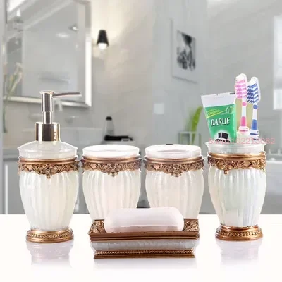 バスルームアクセサリー 5 点セット ガラス口カップ樹脂歯ブ - Wedding Bathroom Supply Kit のレビューと価格