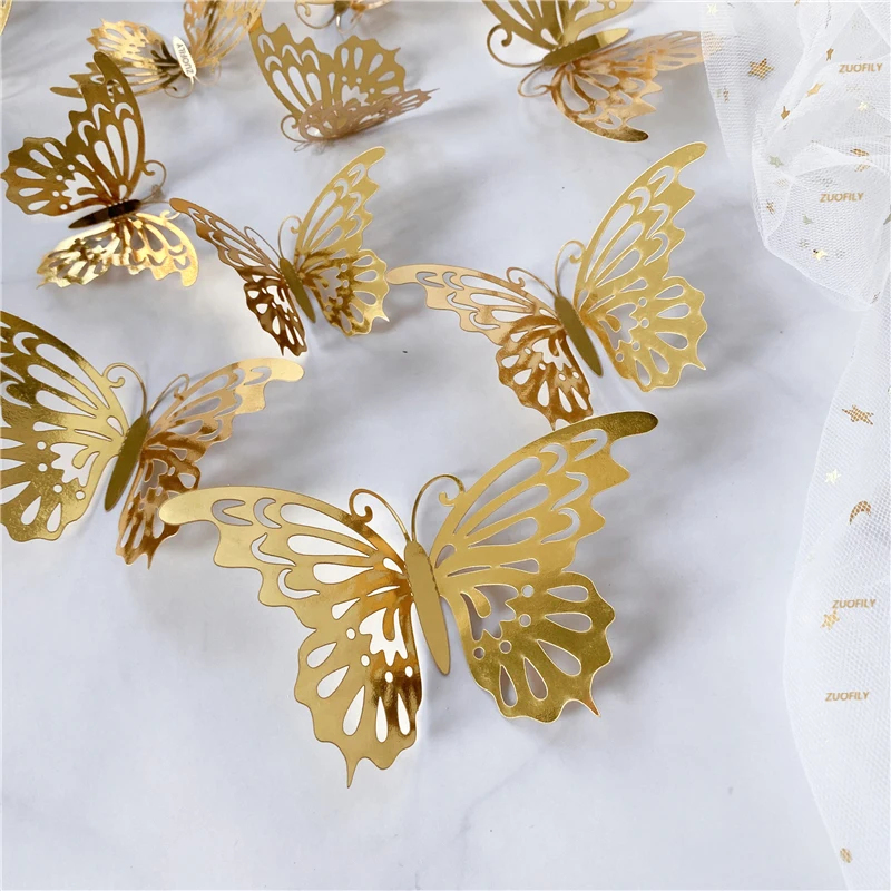 12/36 個 3D 中空蝶ウォールステッカーゴールドシルバ - Wedding Package Gold のレビューと価格