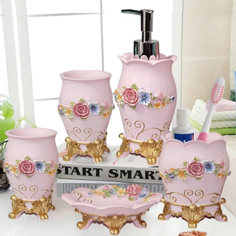 5 個のファッション浴室用品樹脂のバスルームセット 5 枚浴 - Wedding Bathroom Supply Kit のレビューと価格