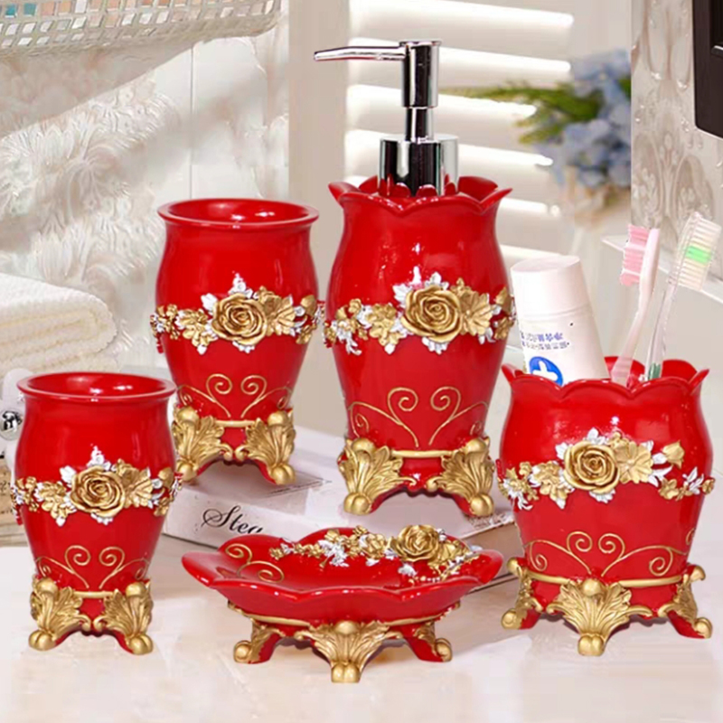 5 個のファッション浴室用品樹脂のバスルームセット 5 枚浴 - Wedding Bathroom Supply Kit のレビューと価格