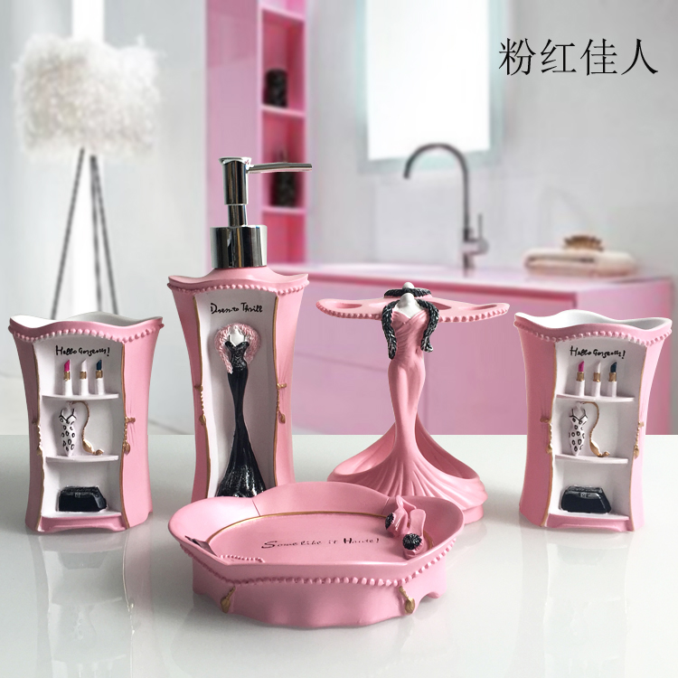 5 個のファッション浴室用品樹脂のバスルームセット 5 枚浴 - Wedding Bathroom Supply Kit のレビューと価格