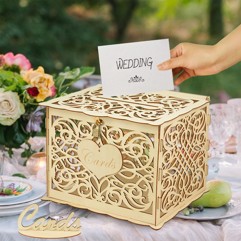 結婚式の木製ギフトカードボックス ロック付き 中空ミスター& - Wedding Supply Rentals のレビューと価格