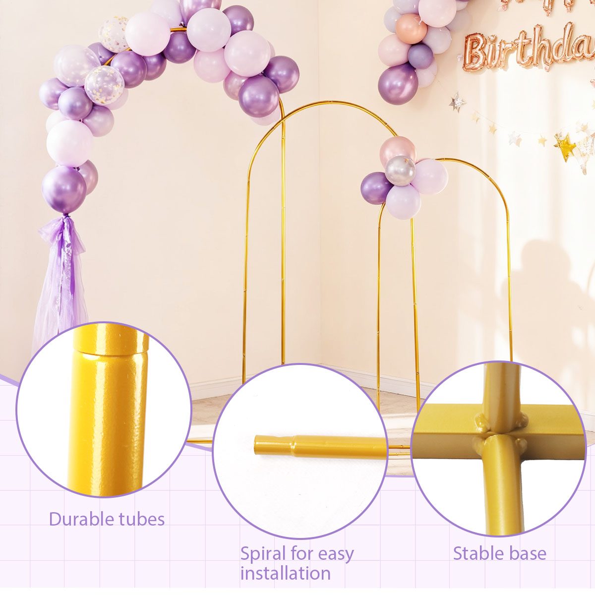 3パック ゴールデンメタルアーチキット、調節可能＆ポータブル - Confetti Balloon Set のレビューと価格